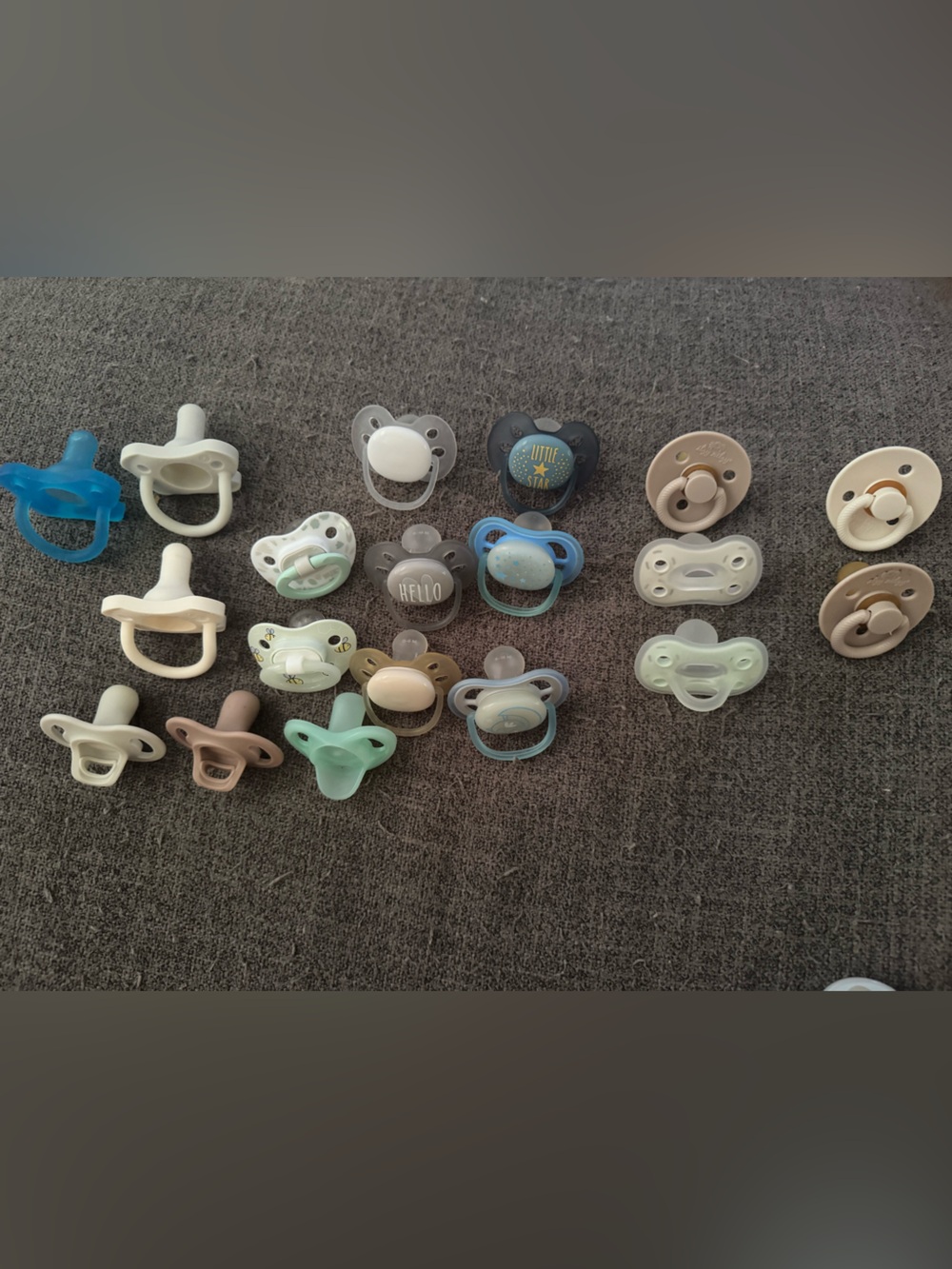 Assorted Baby Pacifier Set - Neutral Pastel Colors- Clips Included